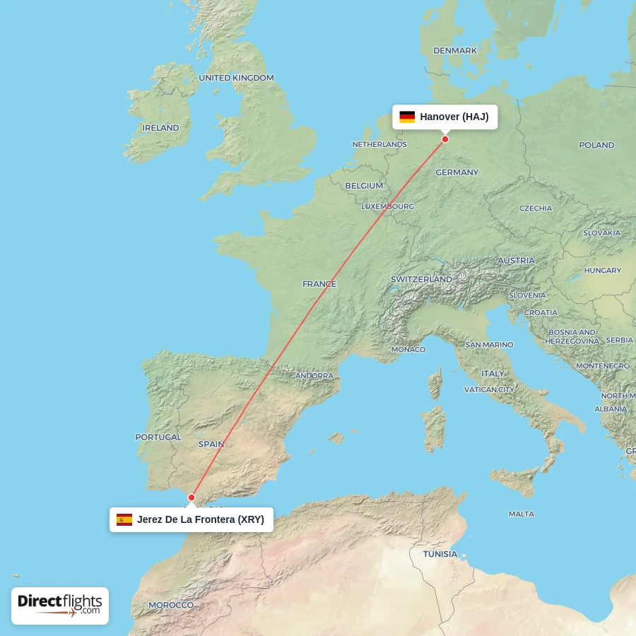 HAJ - XRY route map