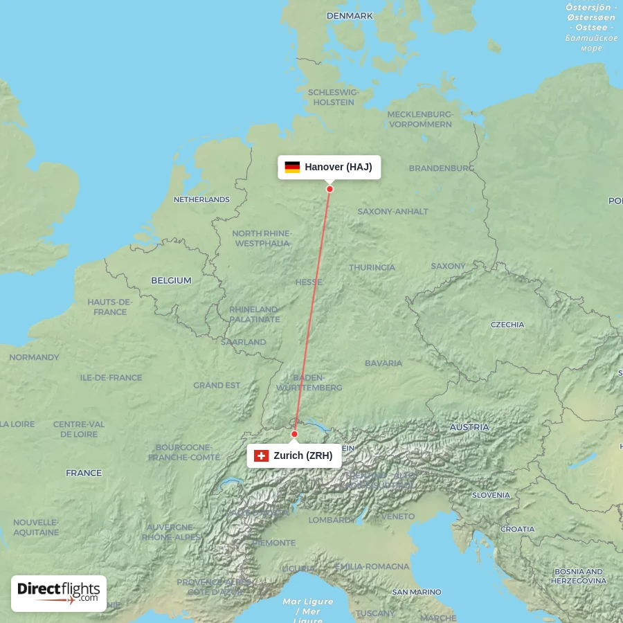 HAJ - ZRH route map
