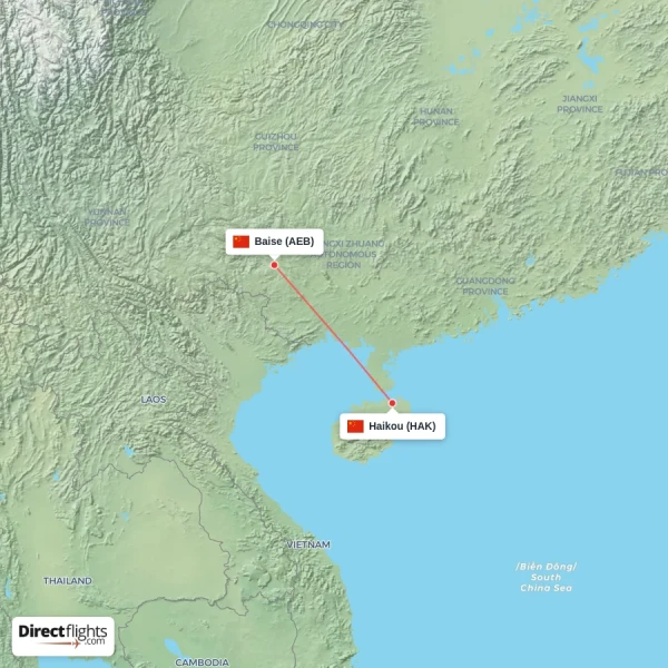 Haikou - Baise direct flight map