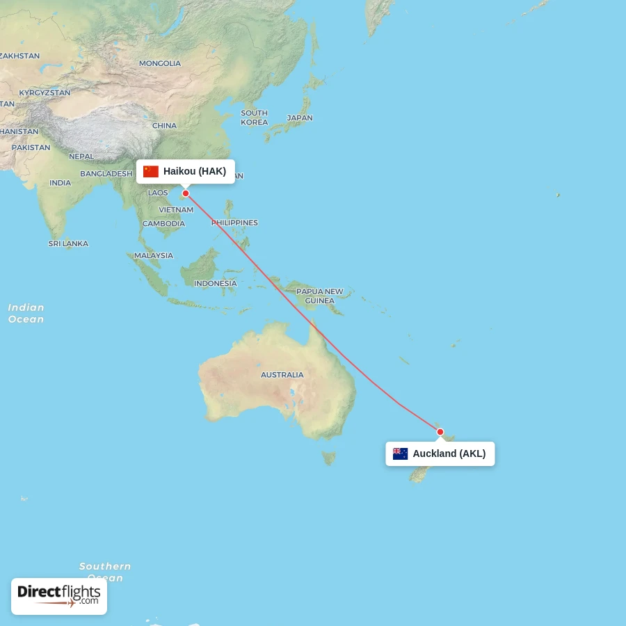 HAK - AKL route map