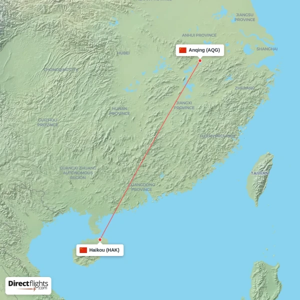 Haikou - Anqing direct flight map