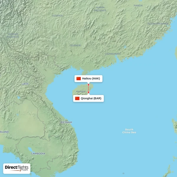 Haikou - Qionghai direct flight map