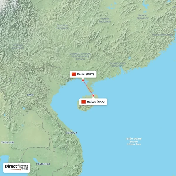 Haikou - Beihai direct flight map
