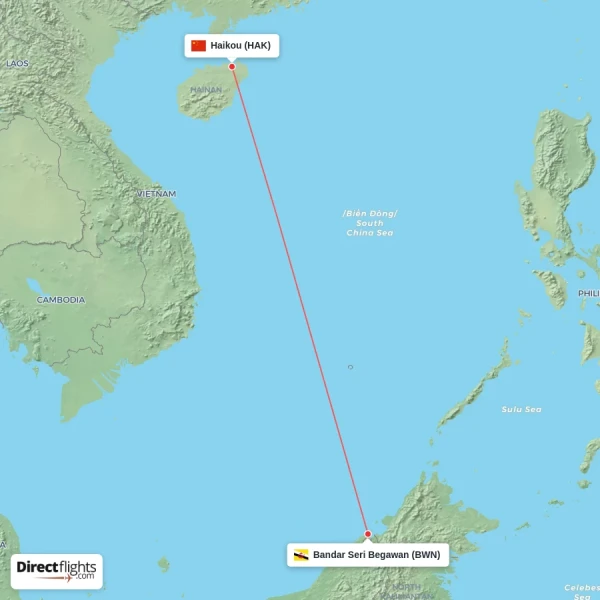 Haikou - Bandar Seri Begawan direct flight map