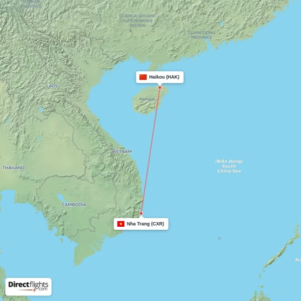Haikou - Nha Trang direct flight map