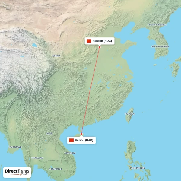 Haikou - Handan direct flight map