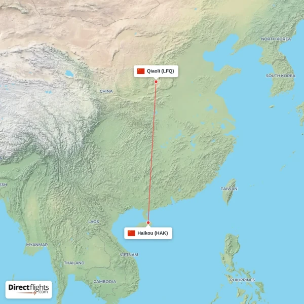 Haikou - Qiaoli direct flight map