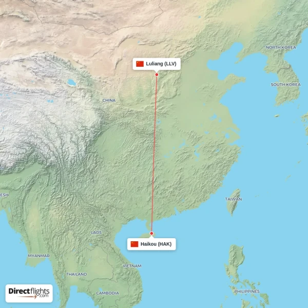 Haikou - Luliang direct flight map