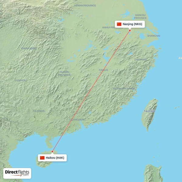 Haikou - Nanjing direct flight map