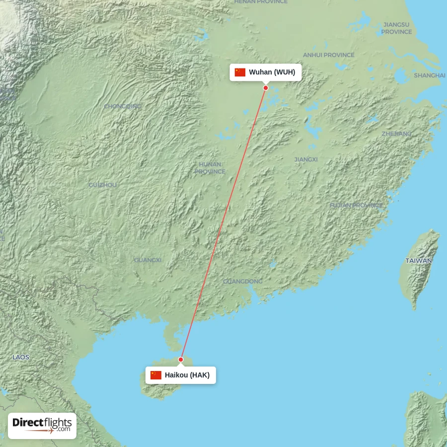 HAK - WUH route map