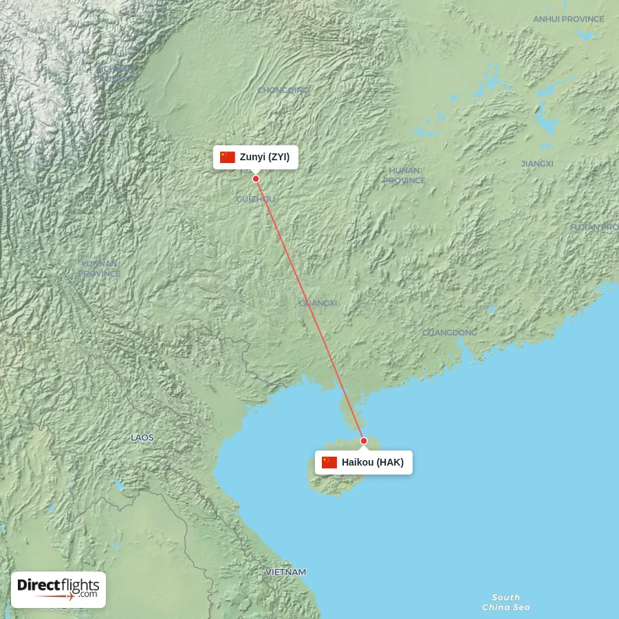 HAK - ZYI route map