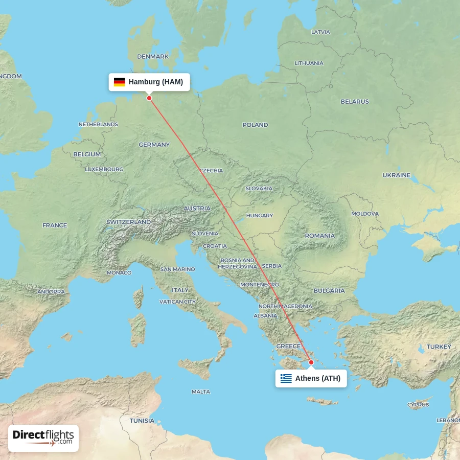 HAM - ATH route map