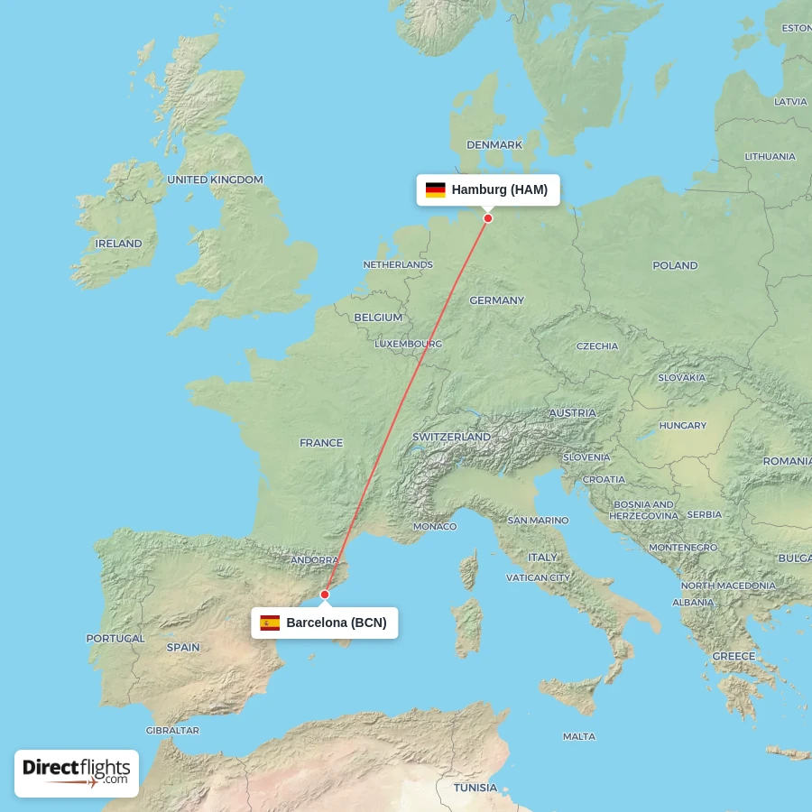 HAM - BCN route map