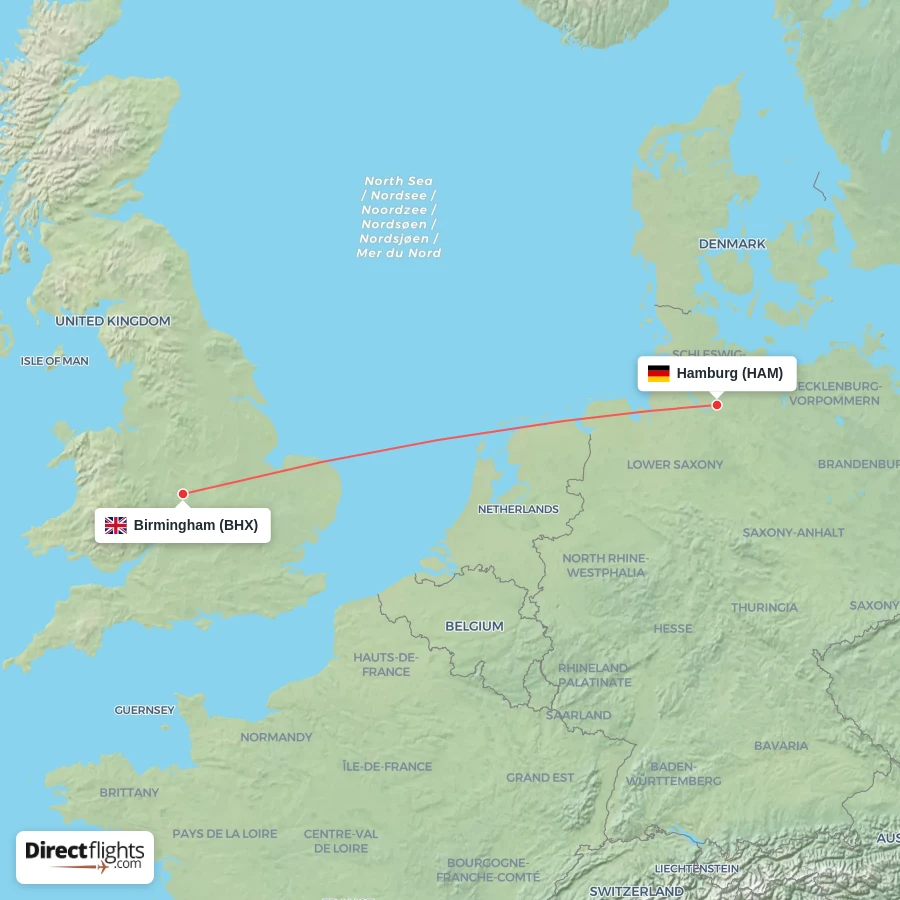 HAM - BHX route map