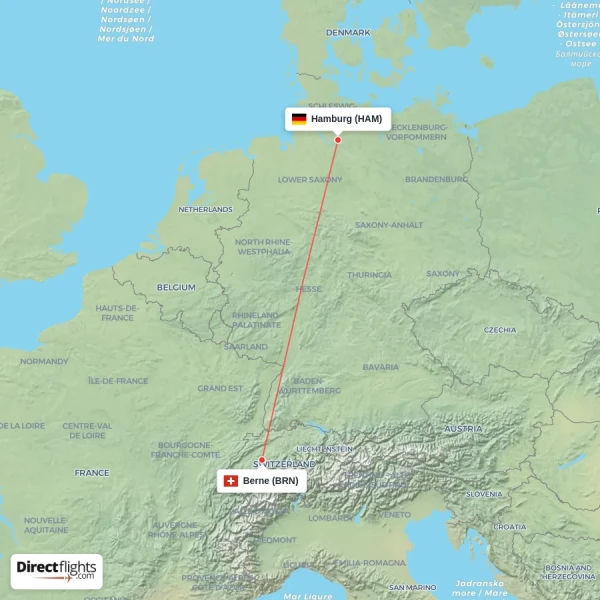 Hamburg - Berne direct flight map