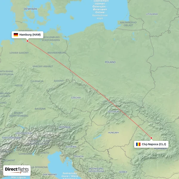 Hamburg - Cluj-Napoca direct flight map