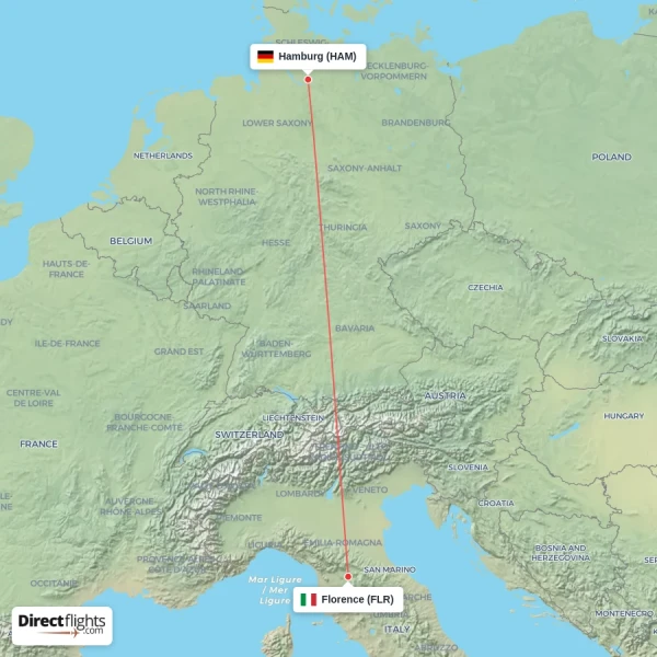 Hamburg - Florence direct flight map
