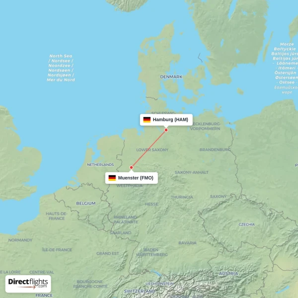 Hamburg - Muenster direct flight map