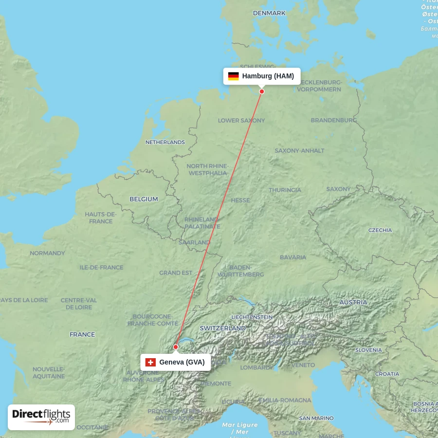 HAM - GVA route map