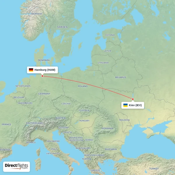 Hamburg - Kiev direct flight map