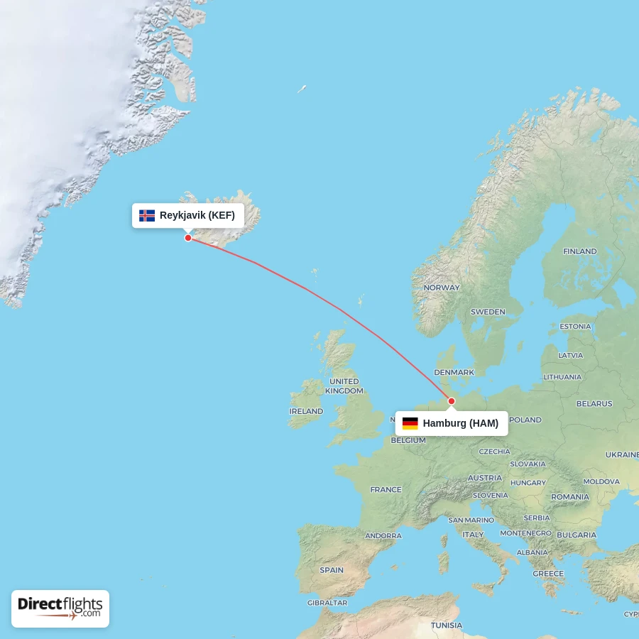 HAM - KEF route map