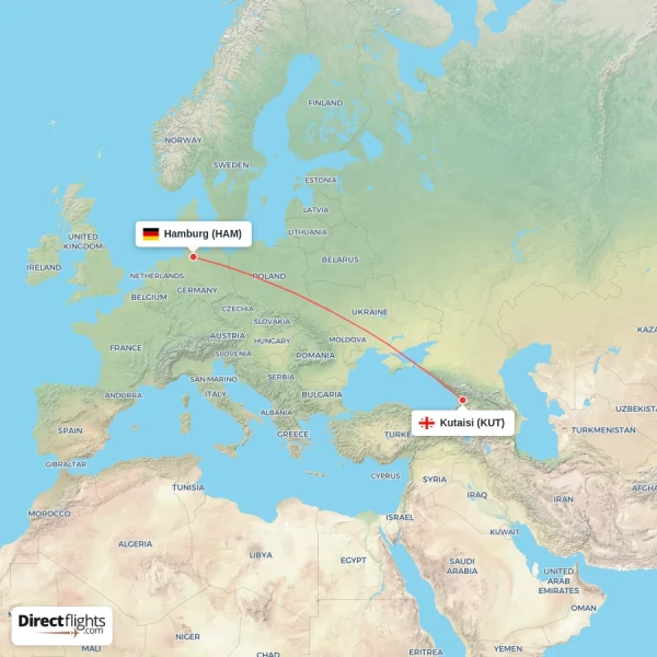 Hamburg - Kutaisi direct flight map