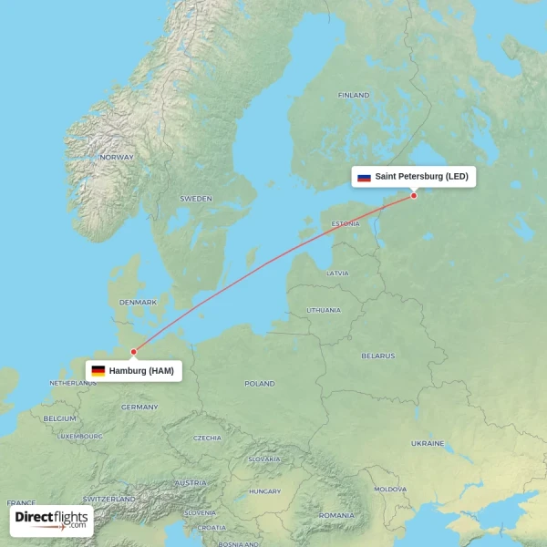 Hamburg - Saint Petersburg direct flight map
