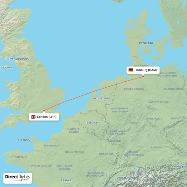 Hamburg - London direct flight map