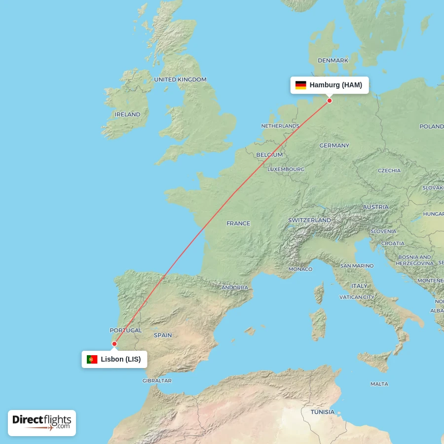HAM - LIS route map