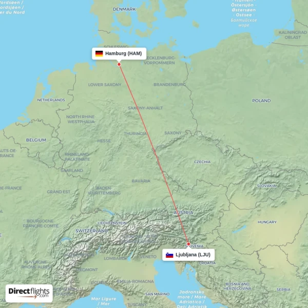 Hamburg - Ljubljana direct flight map