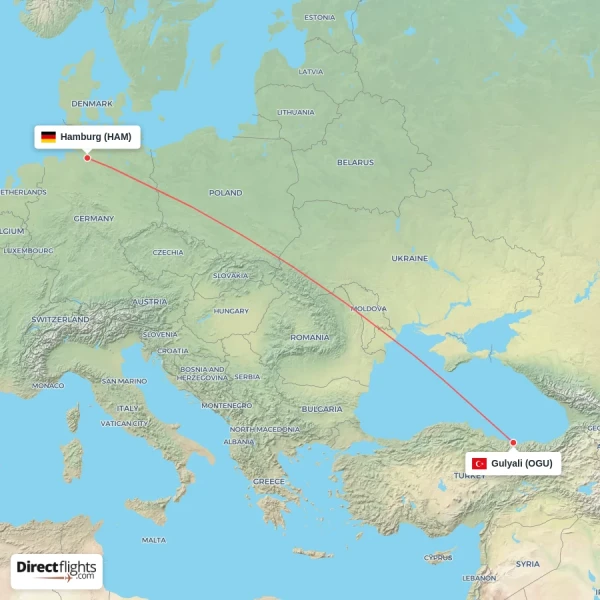 Hamburg - Gulyali direct flight map