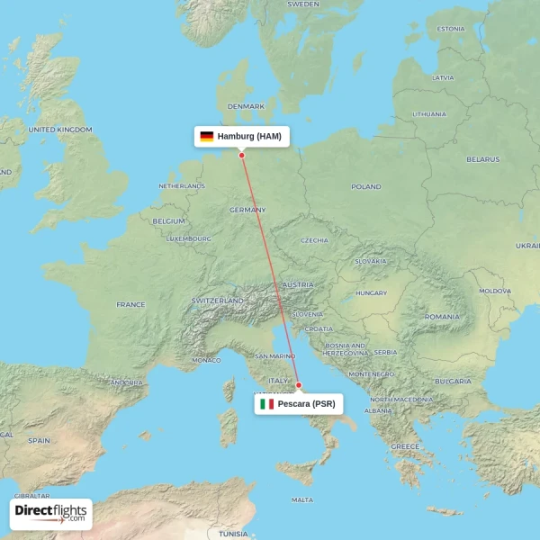 Hamburg - Pescara direct flight map