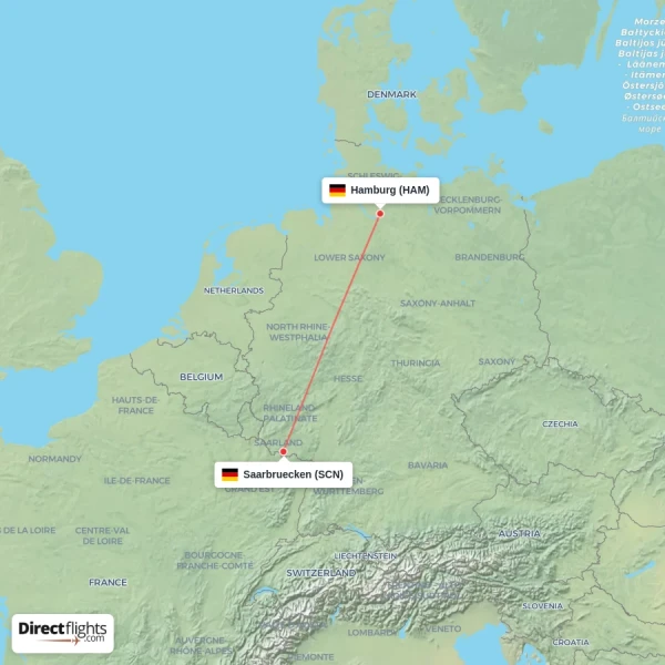 Hamburg - Saarbruecken direct flight map