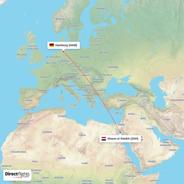 Hamburg - Sharm el Sheikh direct flight map
