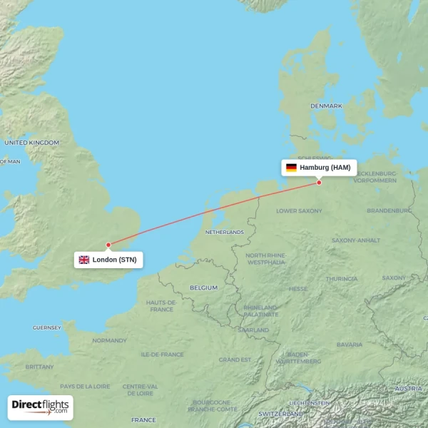 Hamburg - London direct flight map