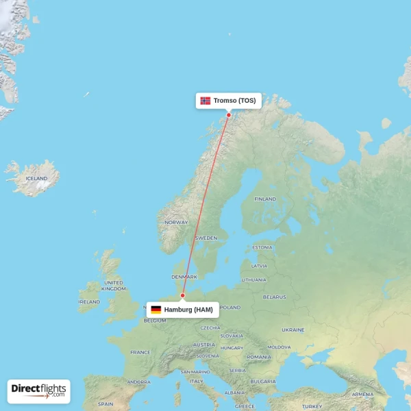 Hamburg - Tromso direct flight map