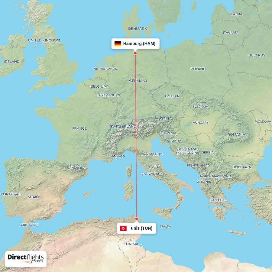 HAM - TUN route map