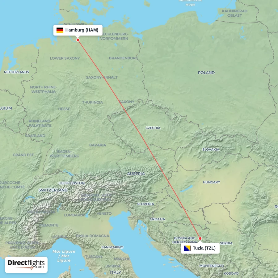 HAM - TZL route map