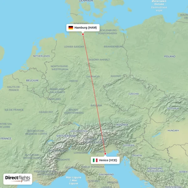 Hamburg - Venice direct flight map
