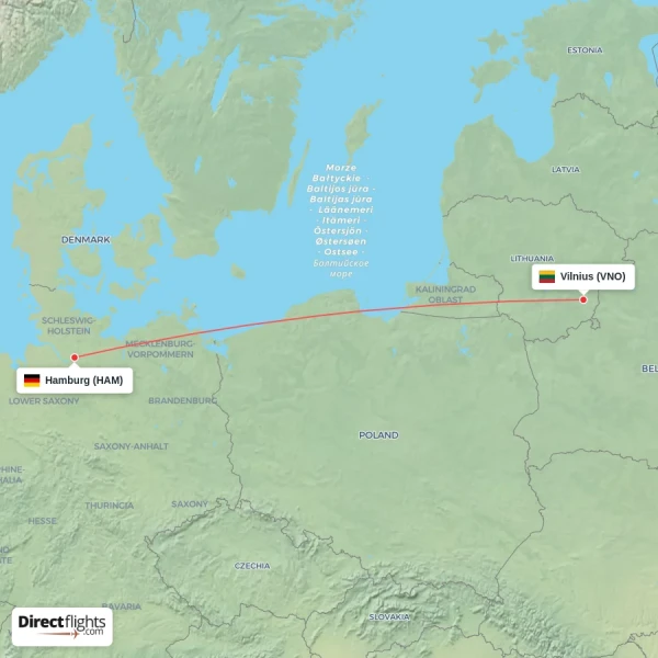 Hamburg - Vilnius direct flight map