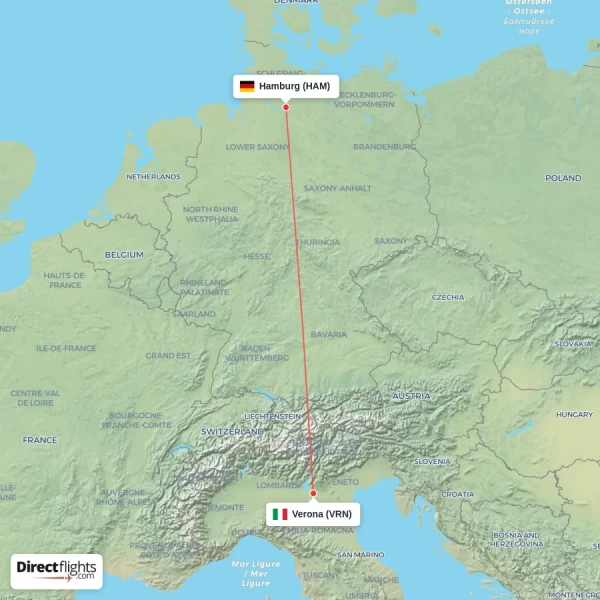 Hamburg - Verona direct flight map