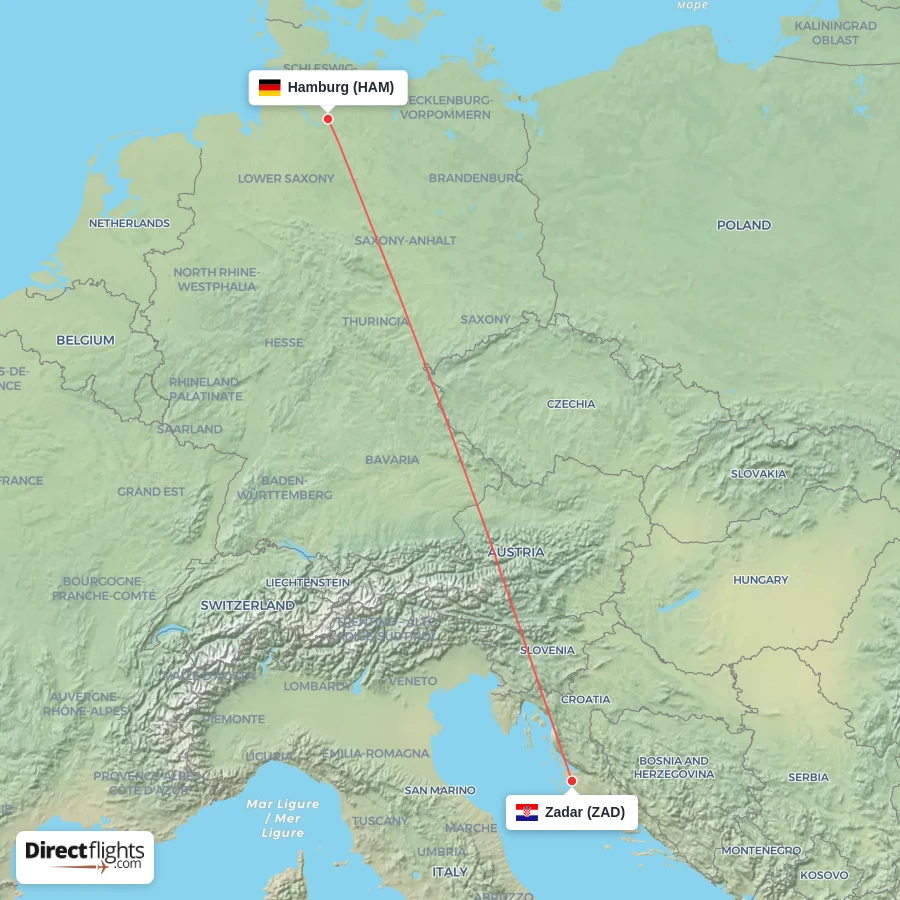 HAM - ZAD route map