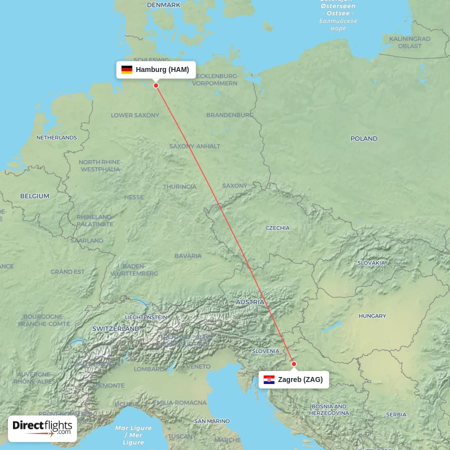 HAM - ZAG route map