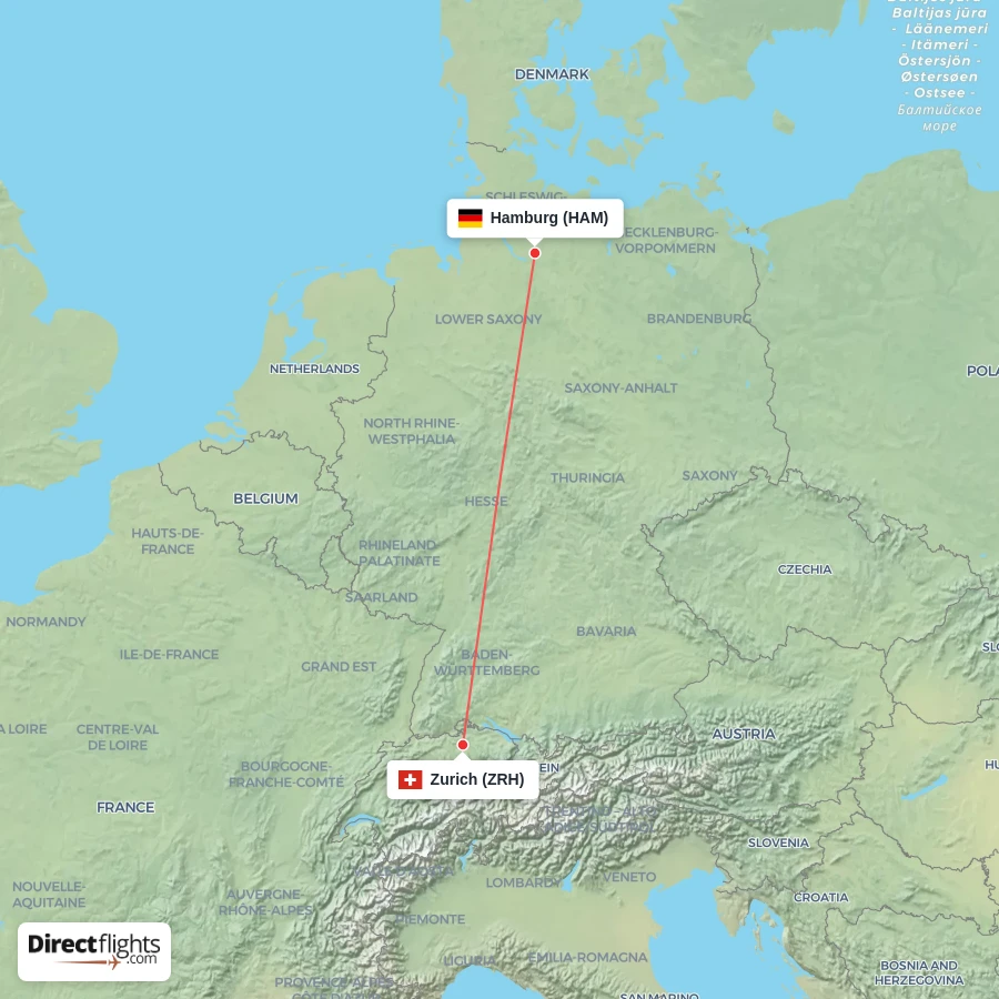 HAM - ZRH route map