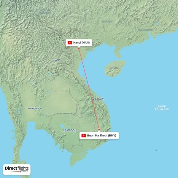 Hanoi - Buon Ma Thout direct flight map