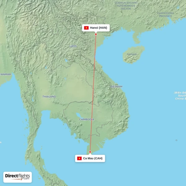 Hanoi - Ca Mau direct flight map