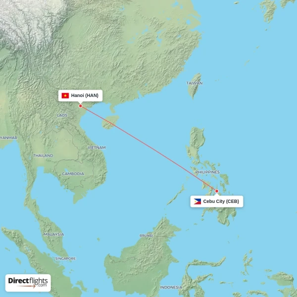 Hanoi - Cebu City direct flight map