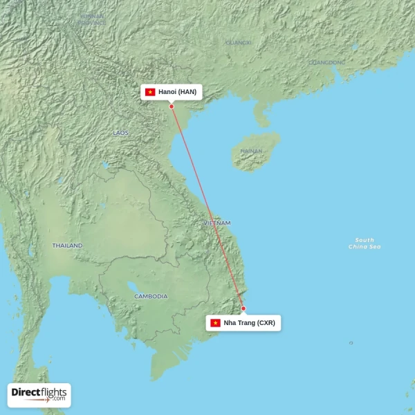 Hanoi - Nha Trang direct flight map