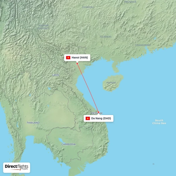Hanoi - Da Nang direct flight map