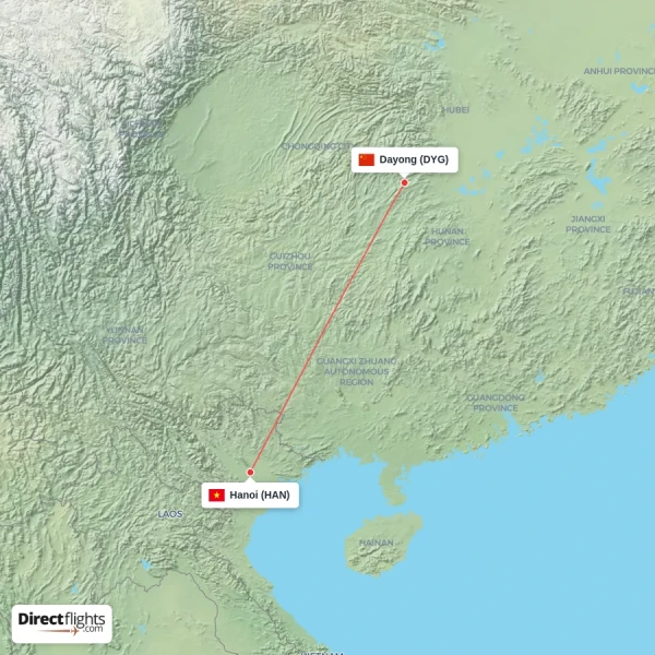 Hanoi - Dayong direct flight map